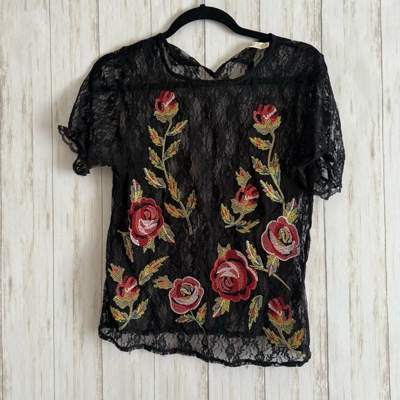 Hazel Black Lace Blouse with Red Floral Embroidery - Picture 3 of 5
